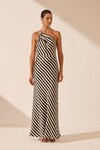 ESCALET SILK ONE SHOULDER MAXI DRESS (BLACK/CREAM)