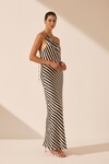 ESCALET SILK ONE SHOULDER MAXI DRESS (BLACK/CREAM)