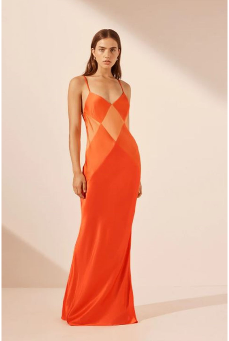 MIA CONTRAST SPLICED MAXI DRESS (RED/ORANGE/HIBISCUS)