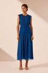 MAYA RUCHED SLEEVELESS MIDI DRESS (BLUE)