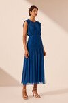 MAYA RUCHED SLEEVELESS MIDI DRESS (BLUE)