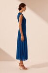 MAYA RUCHED SLEEVELESS MIDI DRESS (BLUE)