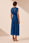 MAYA RUCHED SLEEVELESS MIDI DRESS (BLUE)