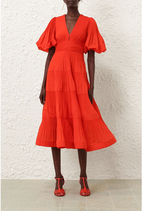 PLEATED MIDI DRESS (TOMATO)