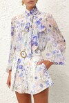 NATURA TIE NECK BILLOW TOP (BLUE GARDEN PRINT)