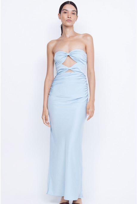 ROCHELLE TWIST STRAPLESS DRESS (DOLPIN BLUE)