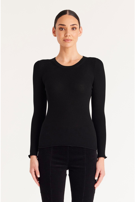 SUPERFINE MERINO RIB CREW (BLACKI)