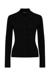 SUPERFINE RIB POLO CARDIGAN (BLACK)