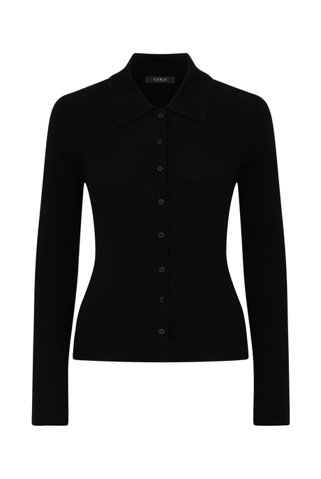 SUPERFINE RIB POLO CARDIGAN (BLACK)
