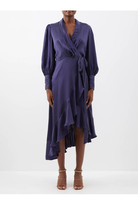 SILK WRAP MIDI DRESS (NAVY)