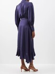 SILK WRAP MIDI DRESS (NAVY)