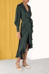 SILK WRAP MIDI DRESS (MATCHA)