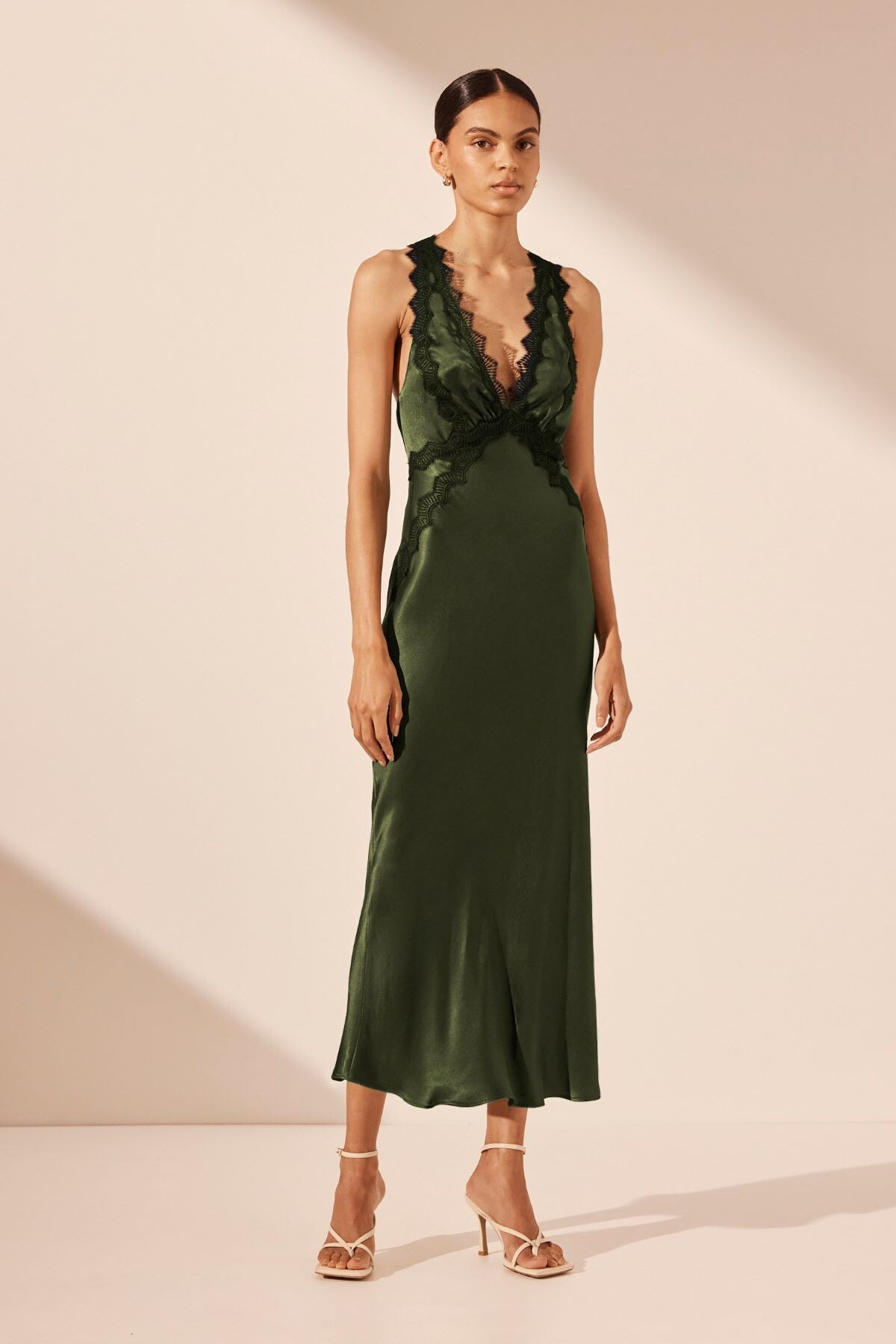 CAMILLE LACE CROSS BACK MIDI DRESS (FERN/BLACK)- SHONA JOY AUTUMN 24