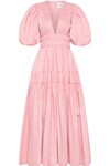 FALLING WATER RUCHED MIDI DRESS (CHALK PINK)