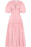 FALLING WATER RUCHED MIDI DRESS (CHALK PINK)