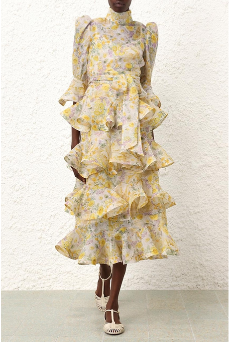 HARMONY TIERED MIDI DRESS (CITRUS GARDEN PRINT)