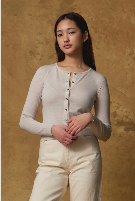 MERINO CROP CREW CARDI (ALABASTER)