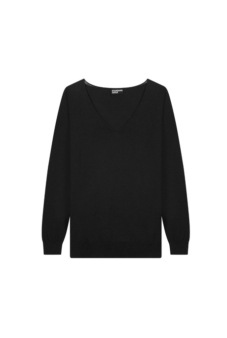 MERINO V NECK SLOUCHY (BLACK)