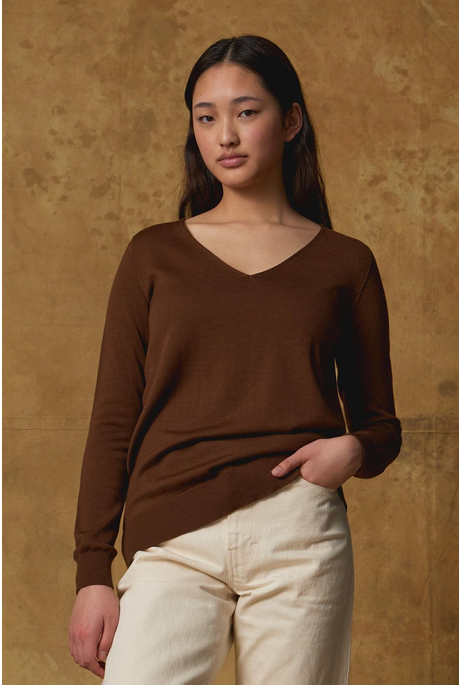 MERINO V NECK SLOUCHY (BRACKEN)