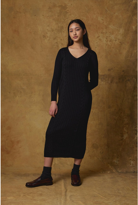 MERINO CABLE DRESS (BLACK)