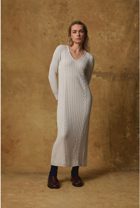 MERINO CABLE DRESS (ALABASTER)