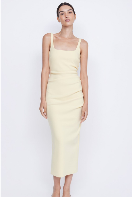 KATRINA TUCK MIDI DRESS (BUTTER YELLOW)