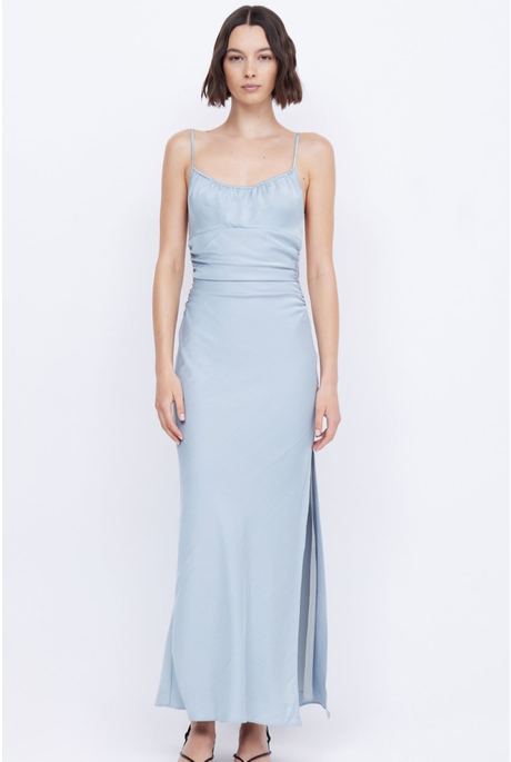 MARI LOU GATHERED MAXI DRESS (DOVE BLUE)