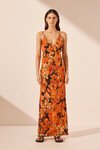 SANTOS SILK CROSS STRAP MAXI DRESS (TANGERINE MULTI)