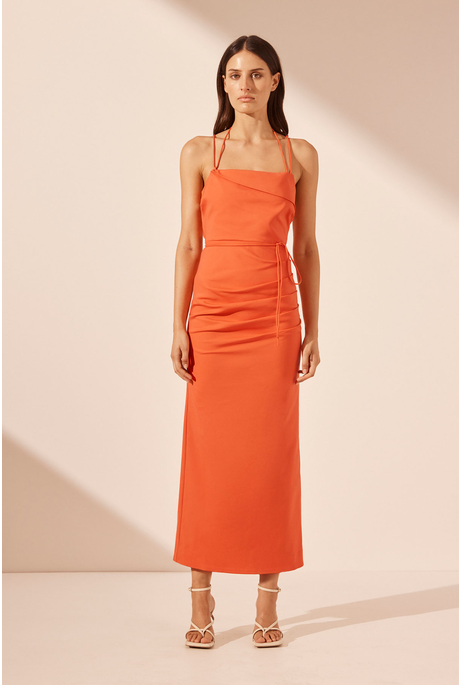 LANI DRAPED CROSS BACK MIDI DRESS (HIBISCUS)