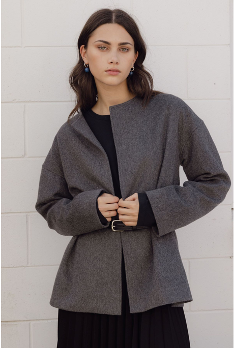 DROP SHOULDER COAT (CHARCOAL)