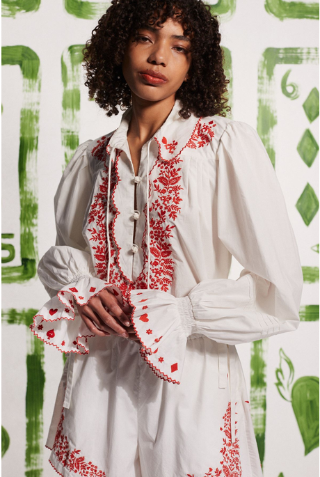 HEARTS EMBROIDERED SHIRT (IVORY)
