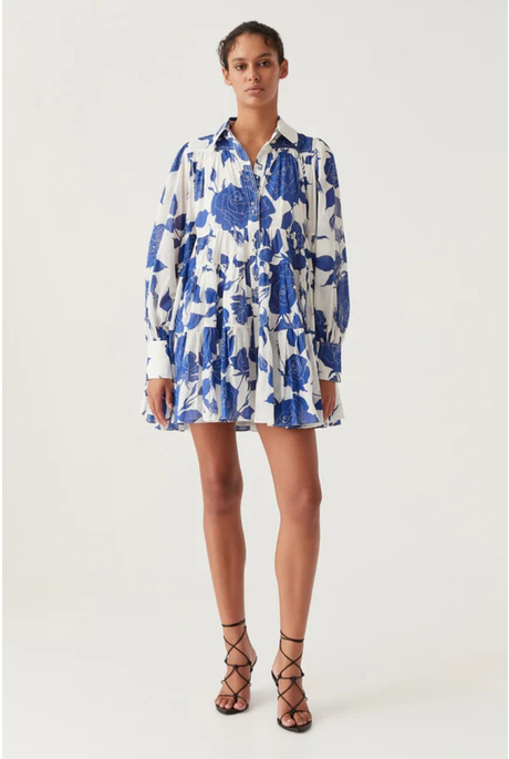 VIA VOILE SMOCK MINI DRESS (NEO ROSE)