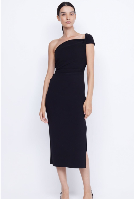 ELEA ASYM MIDI DRESS (BLACK)