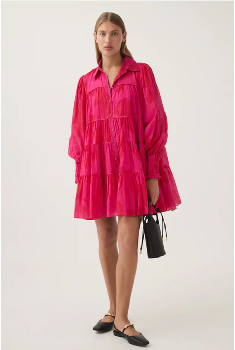 CATALYST SMOCK MINI DRESS (FLORESCENT ROSE)