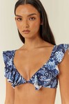 V NECK FRILL BIKINI TOP (BLUE PAISLEY)