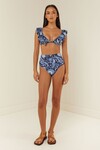 V NECK FRILL BIKINI TOP (BLUE PAISLEY)