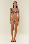 V NECK FRILL BIKINI TOP (BLUE PAISLEY)