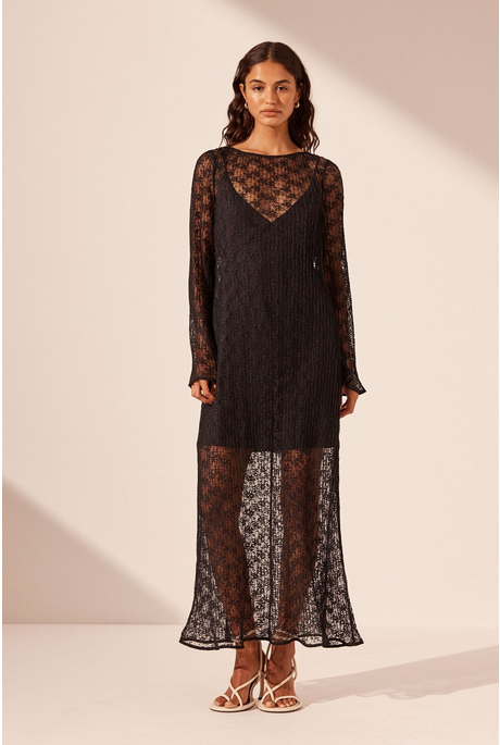 SOL LACE MIDI DRESS (BLACK)