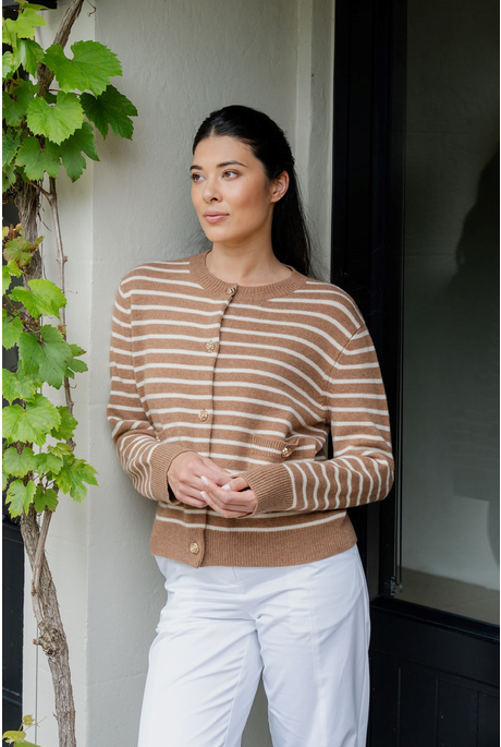 SOPHIA CARDI (TAN STRIPE)