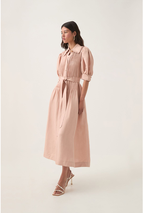 MADELEINE BELTED MIDI DRESS (BLUSH PINK)