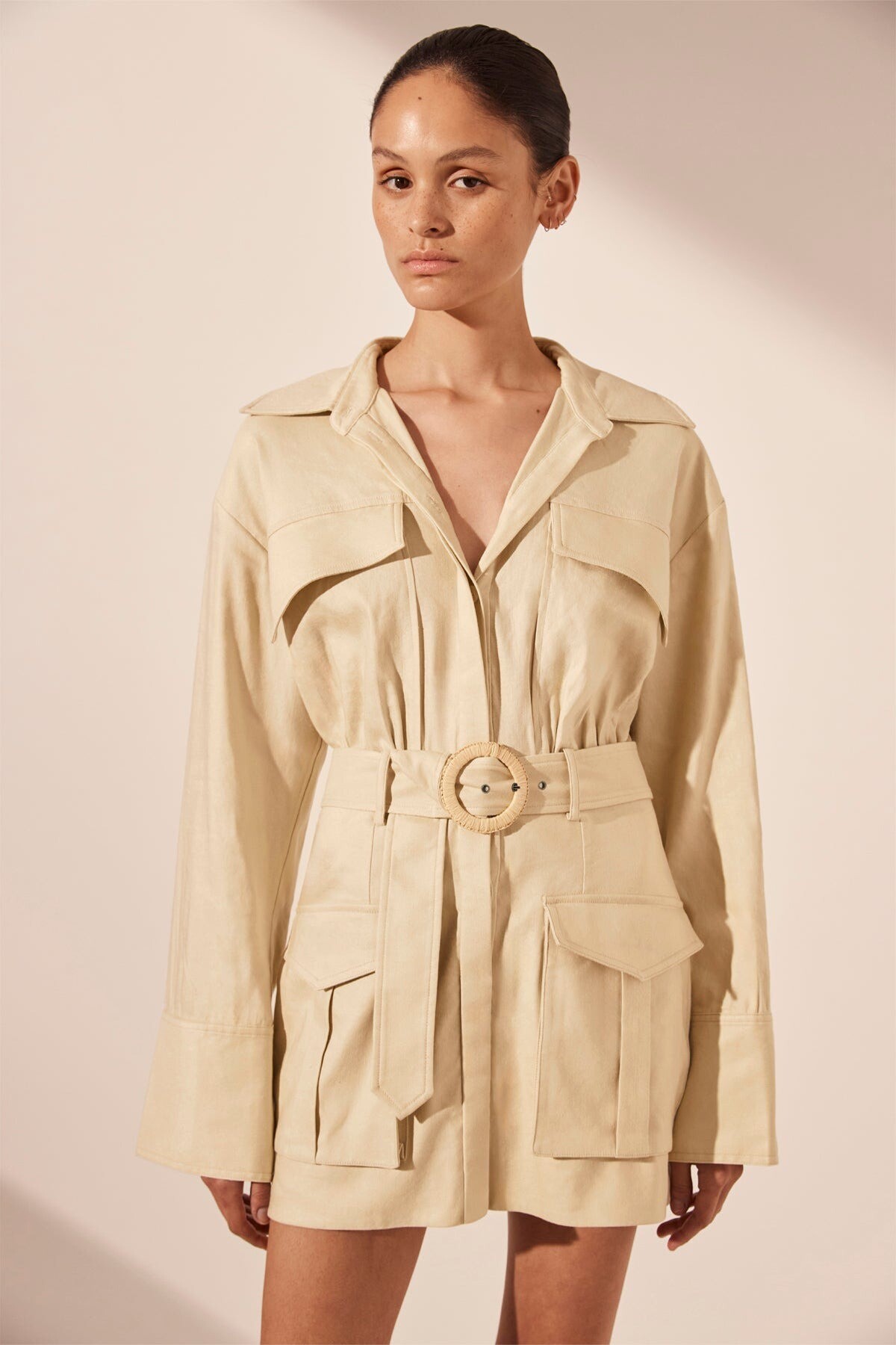 KASBAH UTILITY MINI DRESS OYSTER SHONA JOY SUMMER 25
