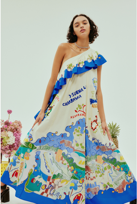 NADIA ONE SHOULDER RUFFLE DRESS (MULTI) 