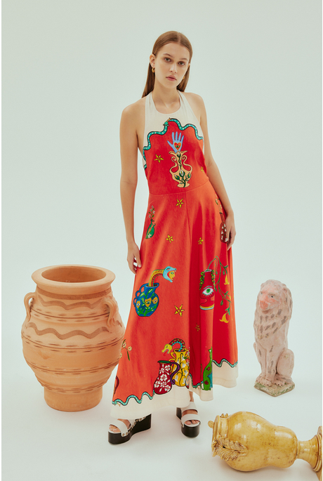 ROSE HALTER DRESS (TANGERINE) 