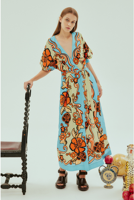 ONDINE WRAP MIDI DRESS (SKY) 