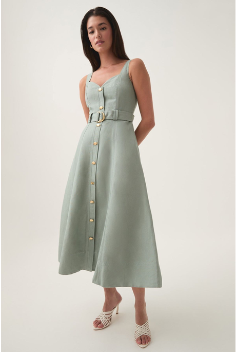 CLAY BELTED MIDI DRESS (WILLOW GREEN)