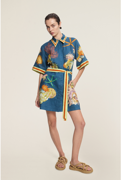 DORIAN LINEN MINI DRESS (NAVY)
