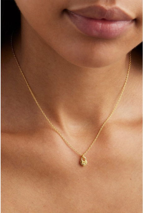 CRYSTAL LOTUS HEART PADLOCK NECKLACE (18K GOLD VERMEIL)