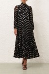 PUSSYBOW MIDI DRESS (BLACK/CREAM SPOT)