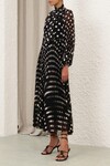 PUSSYBOW MIDI DRESS (BLACK/CREAM SPOT)