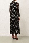 PUSSYBOW MIDI DRESS (BLACK/CREAM SPOT)